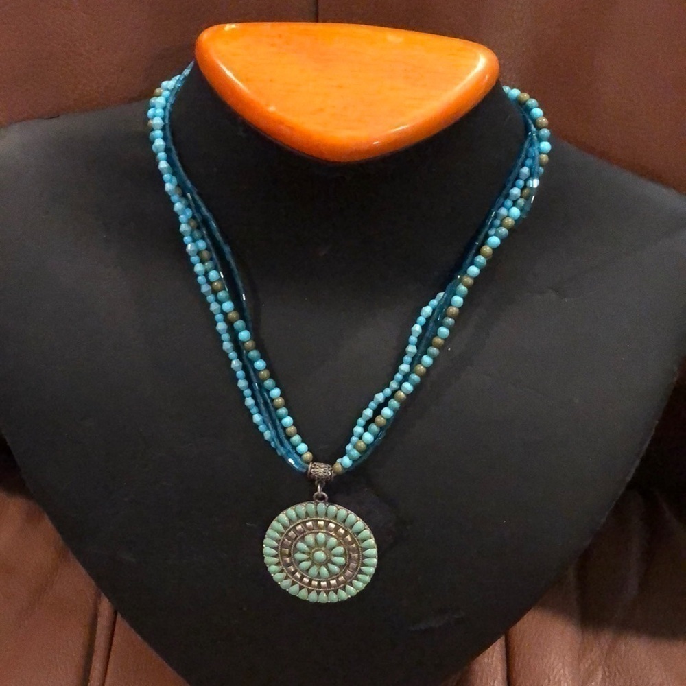 Blue Stone Necklace with Glass Beads